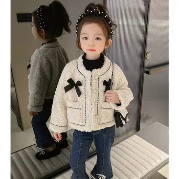 2023 Модное повседневное пальто для маленьких девочек с хлопковой подкладкой, детская одежда, пальто для девочек, осенне-зимнее пальто из овечьего флиса