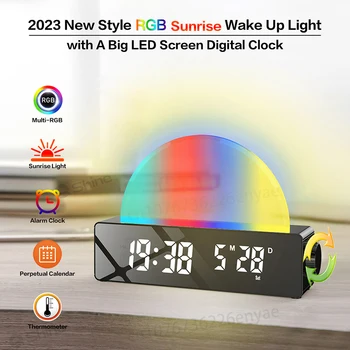 2023 Новая Атмосферная лампа RGB-ночник со светодиодным дисплеем, цифровой будильник, часы для пробуждения, Цифровой Календарь, термометр