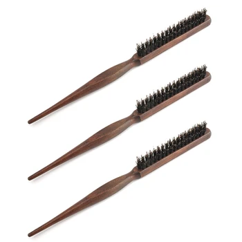 3X Деревянная ручка, щетка для волос из натуральной кабаньей щетины, пушистая расческа для волос, цвет дерева