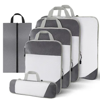 6 Компрессионных упаковочных кубиков для чемоданов, органайзеры для хранения багажа, Сжимаемая и расширяемая дорожная упаковочная сумка первой необходимости.