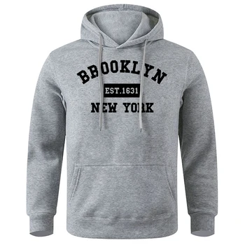 Brooklyn Est. 1631, Толстовки с надписью New York, мужские толстовки с круглым вырезом, негабаритная повседневная толстовка с капюшоном, модная спортивная уличная толстовка, зимняя теплая толстовка