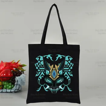 Genshin Impact Холщовая черная сумка-тоут, женские сумки из аниме, сумка для покупок Eco Xiao, сумки для книг Hu Tao, сумка для покупок Zhong Li