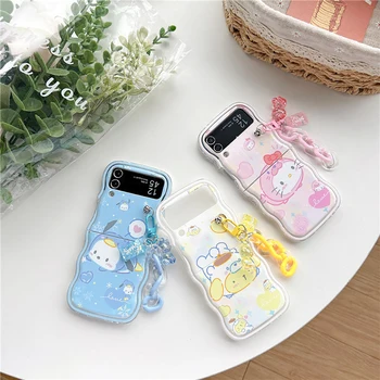 Sanrio Hello Kitty Pachacco Pom Pom Purin с Ремешком Чехол Для Телефона Samsung Galaxy Z Flip 3 4 5 ZFlip3 ZFlip4 ZFlip5 5G Чехол