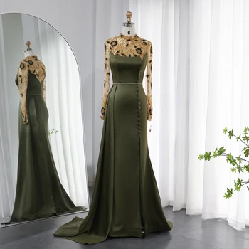 Sharon Said Роскошное вечернее платье Русалки оливково-зеленого цвета в Дубае для женщин 2023, мусульманская свадьба, День рождения, вечерние платья SS529