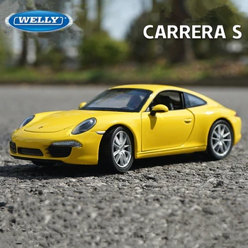WELLY 1:24 Porsche 911 Carrera S Coupe Модель Спортивного Автомобиля Из сплава, Изготовленная на заказ, Металлическая Игрушечная Модель Гоночного Автомобиля Высокой Симуляции, Детский Подарок