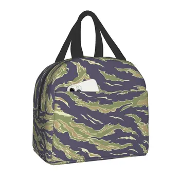 Армейские Камуфляжные сумки для ланча в стиле милитари с тигровой полосой, утепленные Сумки для ланча для женщин, Тактический камуфляж, Портативный термоохладитель, Школьный бокс для Бенто