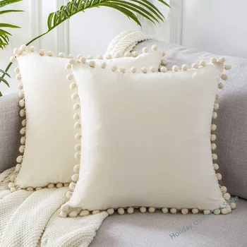 Бархатный чехол для подушки, наволочка с шариком, мягкая декоративная подушка, домашний декор для дивана, наволочка для спальни, сине-розовая подушка