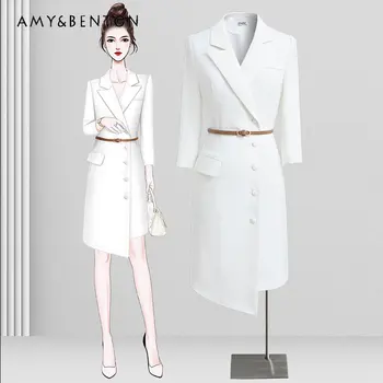 Белое платье для делового костюма, женская новинка весны 2023, Темперамент светской львицы с контролируемой талией, деловая одежда, платье Богини