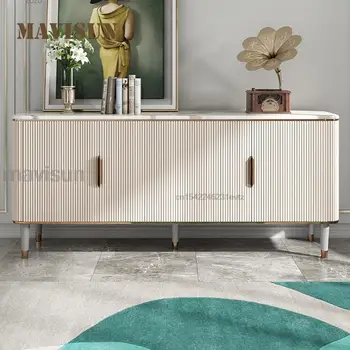 Буфет Mavisun Буфет в европейском стиле с белой отделкой, 4 двери, Каменная плита, рабочий стол, Текстура камня, мебельный шкаф для прихожей
