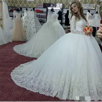 Великолепное бальное платье с кружевными аппликациями Свадебные платья 2023 Принцесса С длинными рукавами и шлейфом Свадебное платье Vestidos De Novia