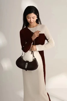 Высококлассный дизайн Элегантный Темперамент Похудение Осеннее Платье из овечьей шерсти с длинными рукавами