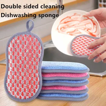 Губка с двойной губкой, губки для мытья посуды, Инструменты для чистки посуды, коврик для мытья посуды для кухни, двусторонняя губка для мытья посуды