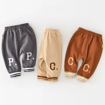 Детские спортивные штаны для мальчиков и девочек, осенние хлопковые повседневные штаны с вышивкой буквами