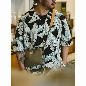 Дышащая и Быстросохнущая рубашка с принтом Гавайских листьев для Мужчин, Ретро-рубашка с коротким рукавом для пляжного отдыха, мужские рубашки M-4XL