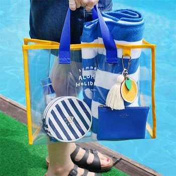 Женская Новая водонепроницаемая Прозрачная сумка, портативная Пляжная сумка, пластиковый пакет большой емкости, модная сумка для покупок на плечо для девочек-желе