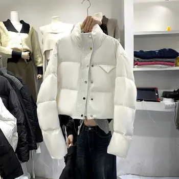 Женская пуховая куртка с подкладкой, модная короткая белая однобортная куртка Class Sense Fried Street Small В иностранном стиле