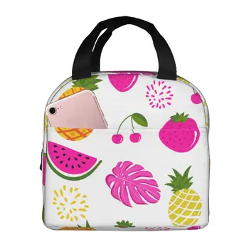 Женская сумка для ланча с милым рисунком тропических фруктов, большая многоразовая изолированная коробка для ланча для работы, складная сумка для офиса для взрослых