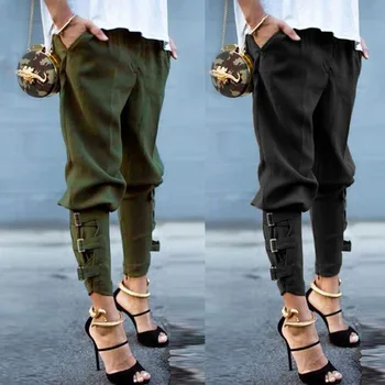 Женские повседневные узкие брюки-карандаш с эластичной резинкой на талии, уличные брюки, однотонные черные брюки-бандаж в стиле хип-хоп Harlem, новинка для женщин 2023 года.