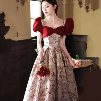 Женское Ципао в китайском стиле, бордовое вечернее платье, Китайское свадебное платье с плетением, вышитое цветами сливы, вечернее платье