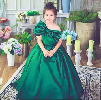 Зеленое платье в цветочек для девочек с длинным шлейфом, свадебное платье принцессы для девочек, платья для девочек на день рождения, модные винтажные платья для девочек