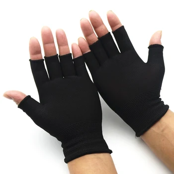 Зимние теплые Тренировочные перчатки, 1 пара черных перчаток без пальцев на полпальца для женщин и мужчин, трикотажные хлопчатобумажные перчатки на запястье