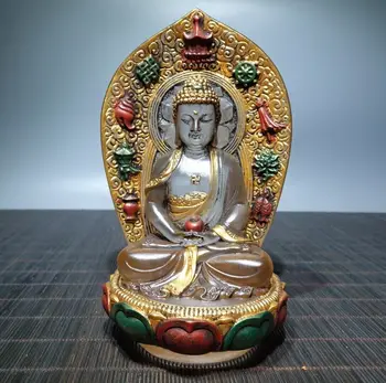 Изысканная цветная глазурь с резьбой по цвету Шакьямуни статуя будды Амитабхи