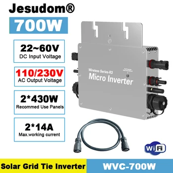 Инвертор Jesudom Solar Micro Grid Tie Inverter WVC600W 700W DC22-60V к AC110V/220V Чистый Синусоидальный Выход с Мониторингом Мобильного телефона