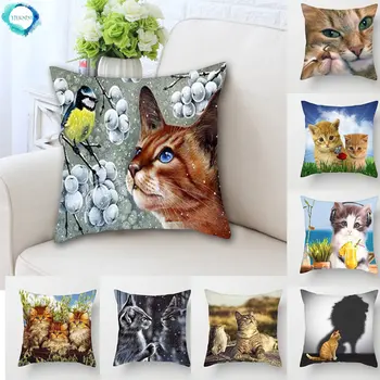 Квадратные наволочки 45x45 см с рисунком милых кошек, декоративные наволочки для дома, гостиничные молнии, наволочки для домашнего декора, подарки