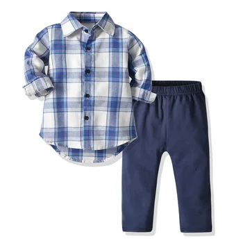Комплект из клетчатой рубашки с длинными рукавами для мальчиков и брюк, весенне-осенняя одежда, модный детский костюм для отдыха, трендовый костюм для детей от 1 до 6 лет
