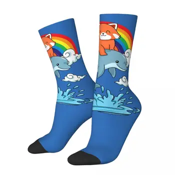 Компрессионные носки Funny Happy для мужчин, детские носки Kawaii Dolphin, винтажные носки Harajuku, Красная Панда, хип-хоп Новинка, бесшовные носки Crew Crazy
