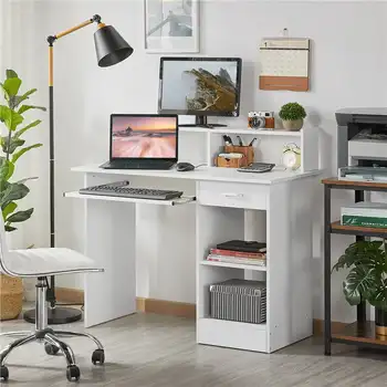 Компьютерный стол Smile Mart для домашнего офиса, деревянный, с выдвижными ящиками и подставкой для клавиатуры, белый