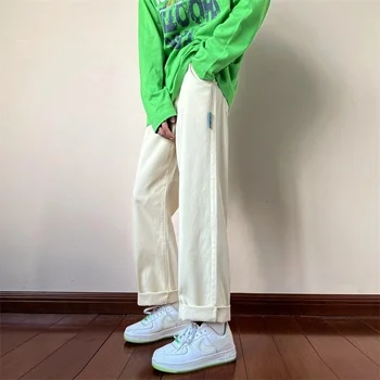 Корейские мужские прямые брюки ярких цветов 2023, Уличная одежда, Мужские Повседневные Длинные брюки с эластичной резинкой на талии, одежда для брюк