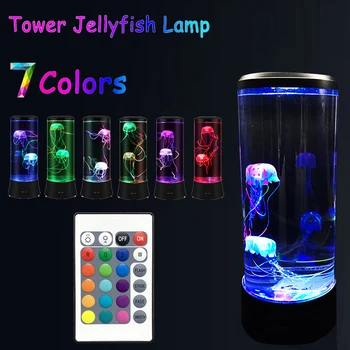 Лампа в виде медузы Светодиодный ночник с дистанционным управлением, меняющий цвет, Освещение для украшения дома, Аквариум, подарок на день рождения для детей, зарядка через USB