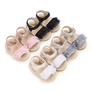 Летние кружевные сандалии для новорожденных девочек, модная нескользящая обувь на мягкой подошве для малышей 0-18 месяцев
