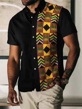 Летняя винтажная мужская гавайская рубашка 2023 года, мужские рубашки в полоску с коротким рукавом и принтом, пляжная футболка на одной пуговице, мужская одежда