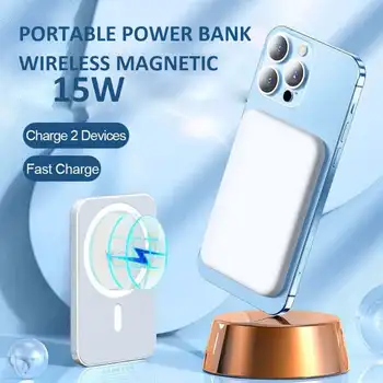 Магнитный Банк Питания 10000 мАч Портативное Зарядное Устройство Magsafe Беспроводная Быстрая Зарядка Внешнего Аккумулятора для Универсальных Всех Мобильных Телефонов