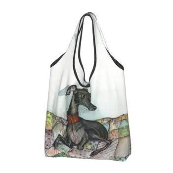 Модная сумка для покупок с принтом собаки Грейхаунд Уиппет, переносная сумка для покупок через плечо