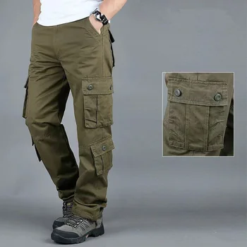Мужская спецодежда, военные брюки-карго, повседневная хлопковая уличная одежда с множеством карманов, мешковатая рабочая одежда, армейские прямые брюки, длинные брюки 44 г.