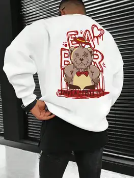 Мужская толстовка с капюшоном с рисунком сердитого мультяшного Медведя Акимбо, Модные осенние Пуловеры, Повседневная спортивная одежда с круглым вырезом, хип-хоп Флисовые мужские толстовки
