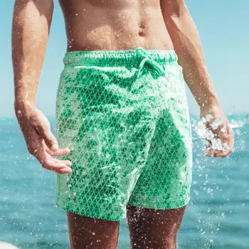 Мужские плавки, меняющие цвет, пляжные шорты в ромбовидную клетку, обесцвечивающие воду