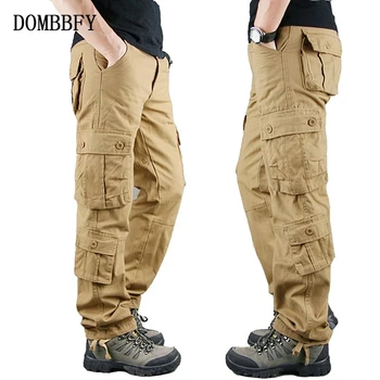 Мужские повседневные брюки-карго, хлопковые длинные брюки с несколькими карманами, Весенне-осенние рабочие прямые брюки, джоггеры, военные тактические брюки