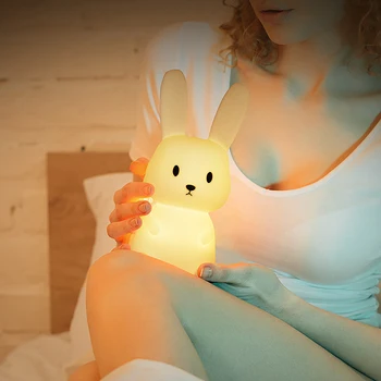 Мультяшный Кролик Силиконовая лампа USB Зарядка светодиодный ночник Многоцветный Атмосферный свет Украшение дома для детей Подарок к празднику