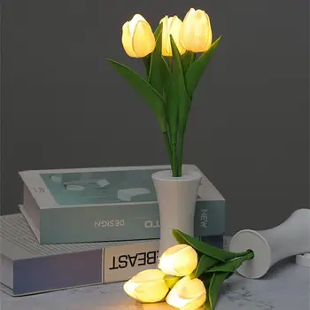 Мягкий, не режущий глаза ночник в виде тюльпана, Креативный подарок, Мини-ночник, украшение для дома, имитация настольной лампы в виде цветка