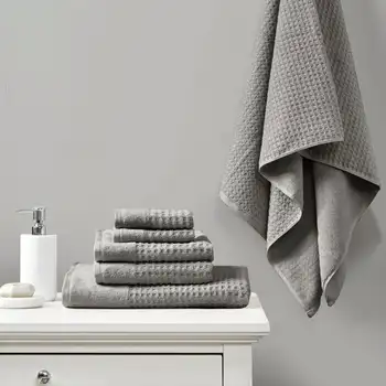 Набор хлопковых полотенец с однотонным принтом из 6 предметов, серый