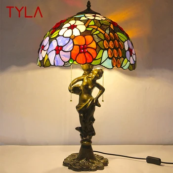 Настольная лампа TYLA Tiffany LED Creative Изысканные Цветы Настольная лампа из цветного стекла Декор для домашнего кабинета Спальни Прикроватной тумбочки отеля