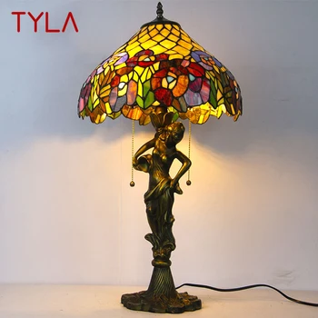 Настольная лампа TYLA Tiffany, креативный светодиодный светильник из изысканного цветного стекла, Декор для домашнего кабинета, спальни, прикроватной тумбочки в отеле
