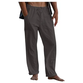 Новая весенне-осенняя мужская льняная одежда, мужские брюки из натурального льна, современные удобные качественные брюки с мягкими карманами, цветные