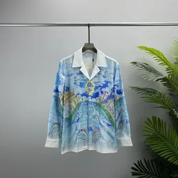 Осенне-зимняя футболка с 3D цифровым принтом в новом стиле, рубашка с отворотом и открытой подкладкой
