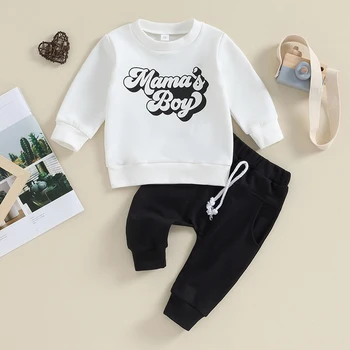 Осенняя одежда для маленьких мальчиков, толстовки с длинными рукавами и однотонными длинными штанами, комплект одежды из 2 предметов