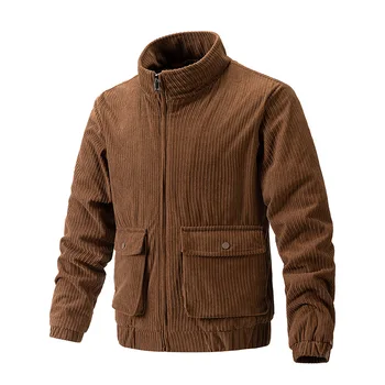 Осень-Зима 2023, мужская вельветовая куртка Оверсайз размера Оверсайз, Приталенное Корейское Модное утолщенное пальто с флисовой подкладкой, куртка-бомбер на молнии, топы